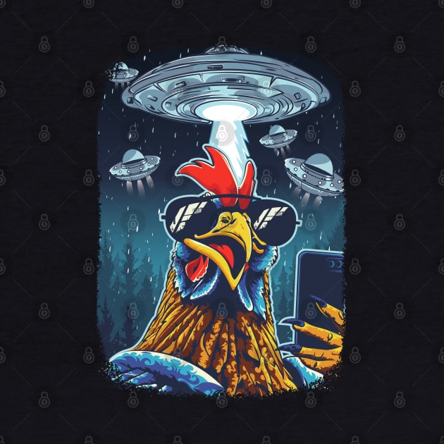 Rooster UFO Funny Chicken Meme Invasion Retro Alien by PunnyPoyoShop